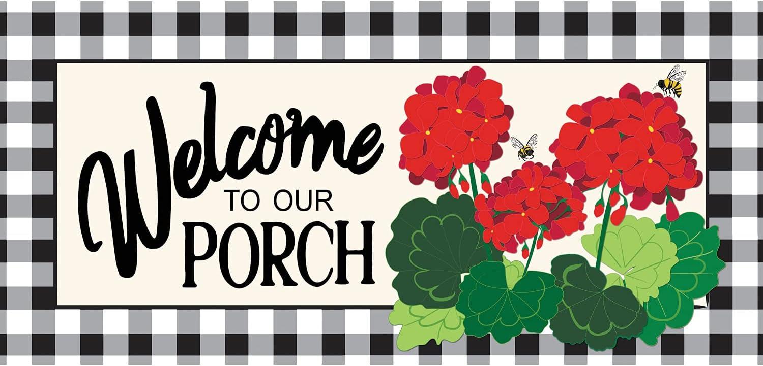 Welcome to Our Porch Geraniums Sassafras Switch 22 in. x 10 in. Non-Slip Outdoor Door Mat