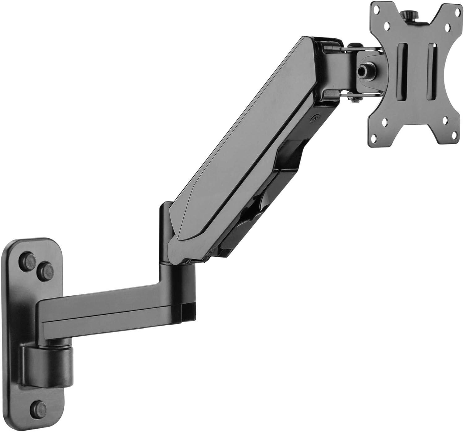 Mount-It! Single Monitor Wall Mount Arm | Height Adjustable Computer Bracket with Full Motion Gas Spring Arms | VESA 75 and 100 | Black