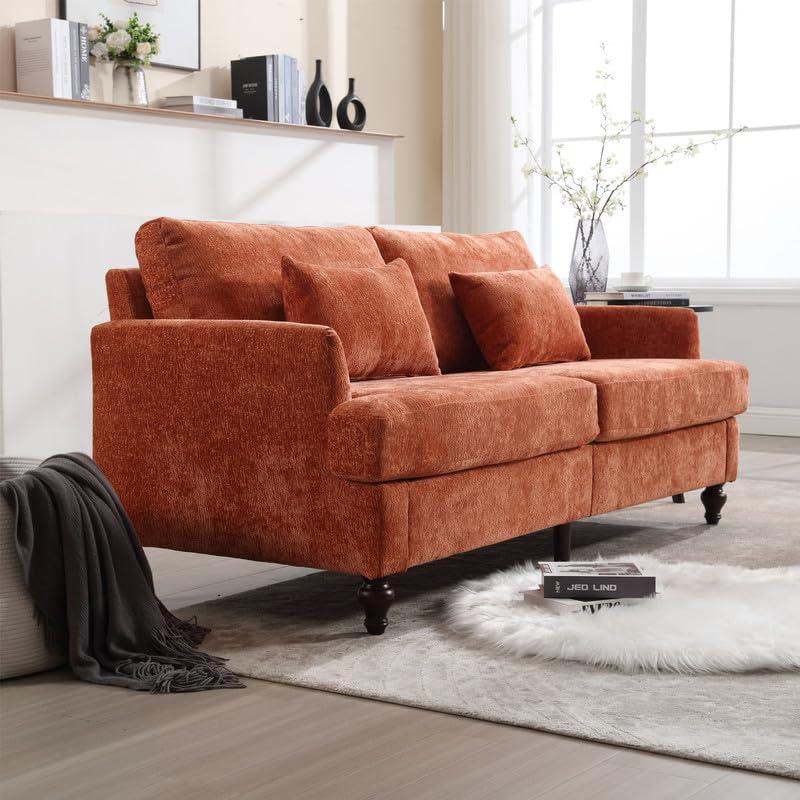 George Oliver Chenille Loveseat Sofa, Mid-Century 2-Seat Upholstered Couch with Wooden Legs for Living Room or Bedroom