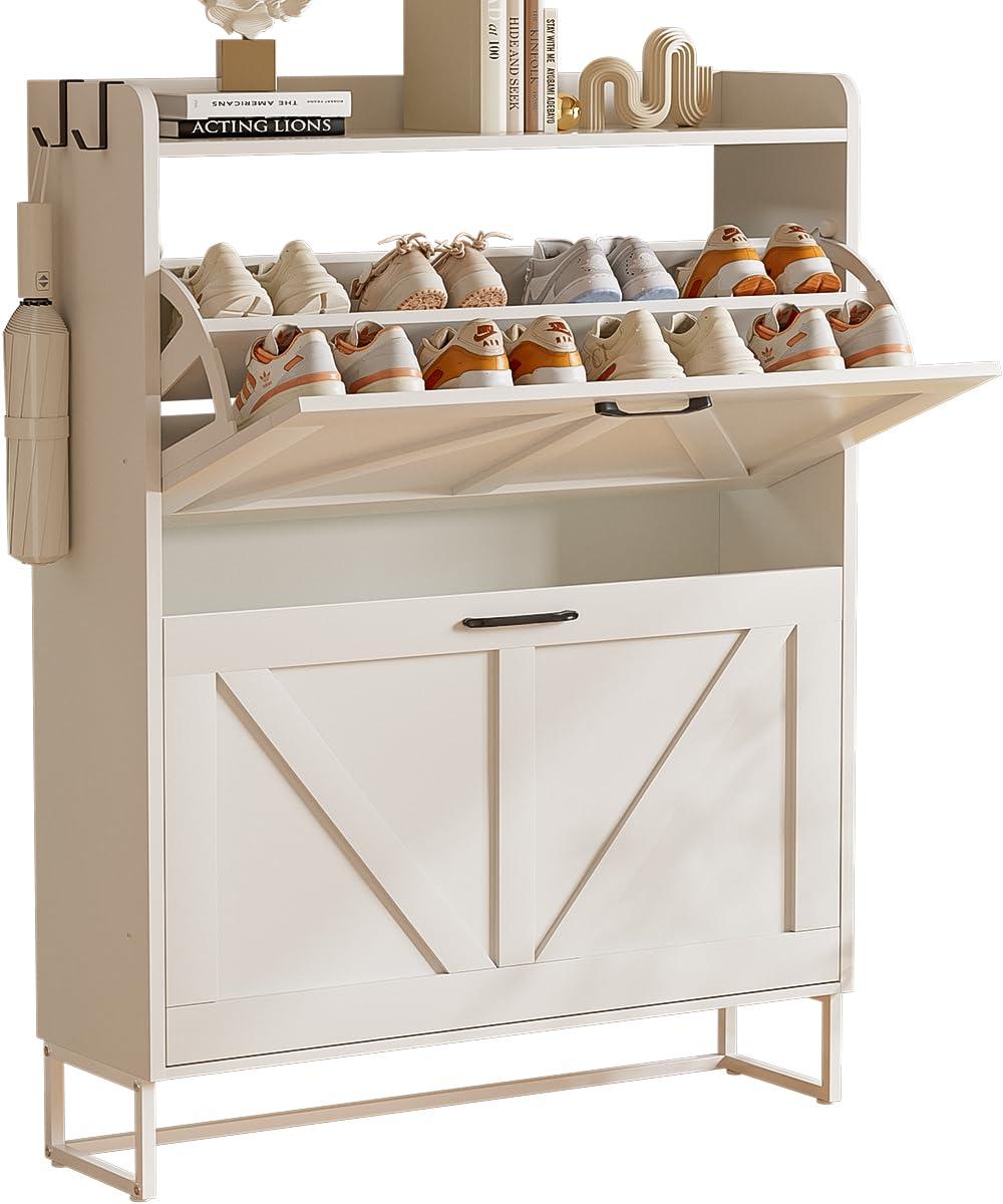 Gracie Oaks Shoe Cabinet With 2 Flip Drawers, Narrow Shoe Cabinet Hidden Shoe Rack Freestanding Shoe Cabinet Organizer For Entryway, Hallway