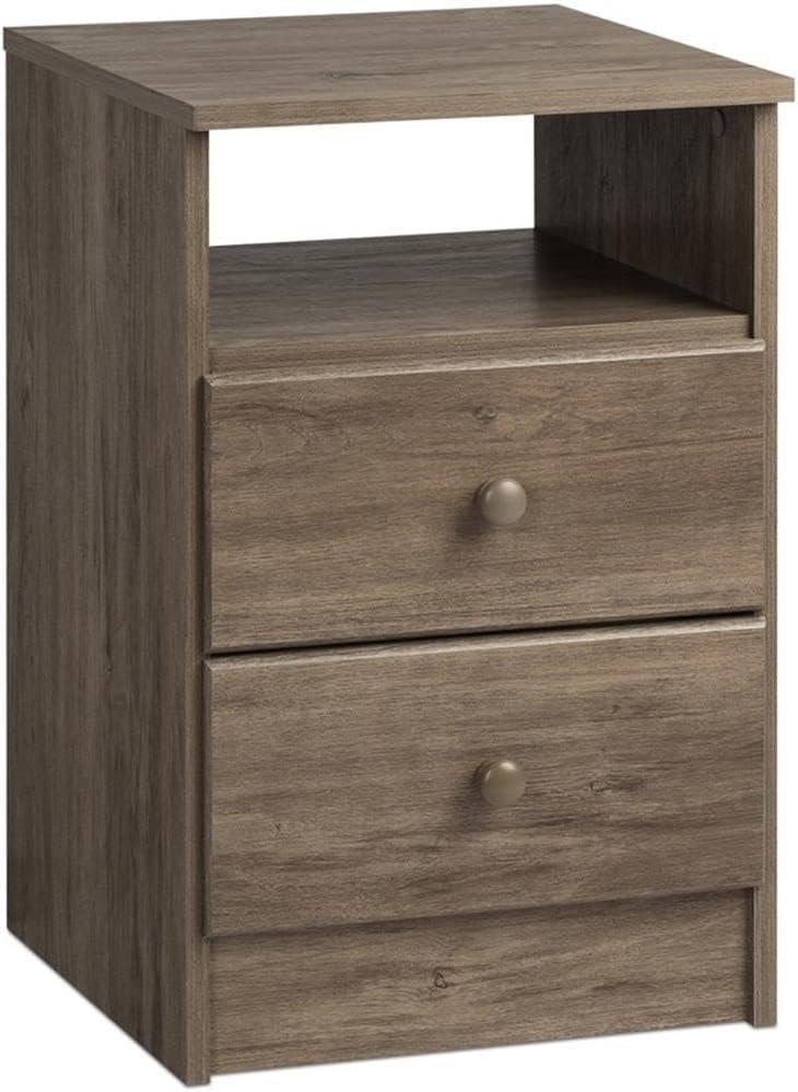 Prepac Astrid 2-Drawer Nightstand with Open Shelf, Drifted Gray
