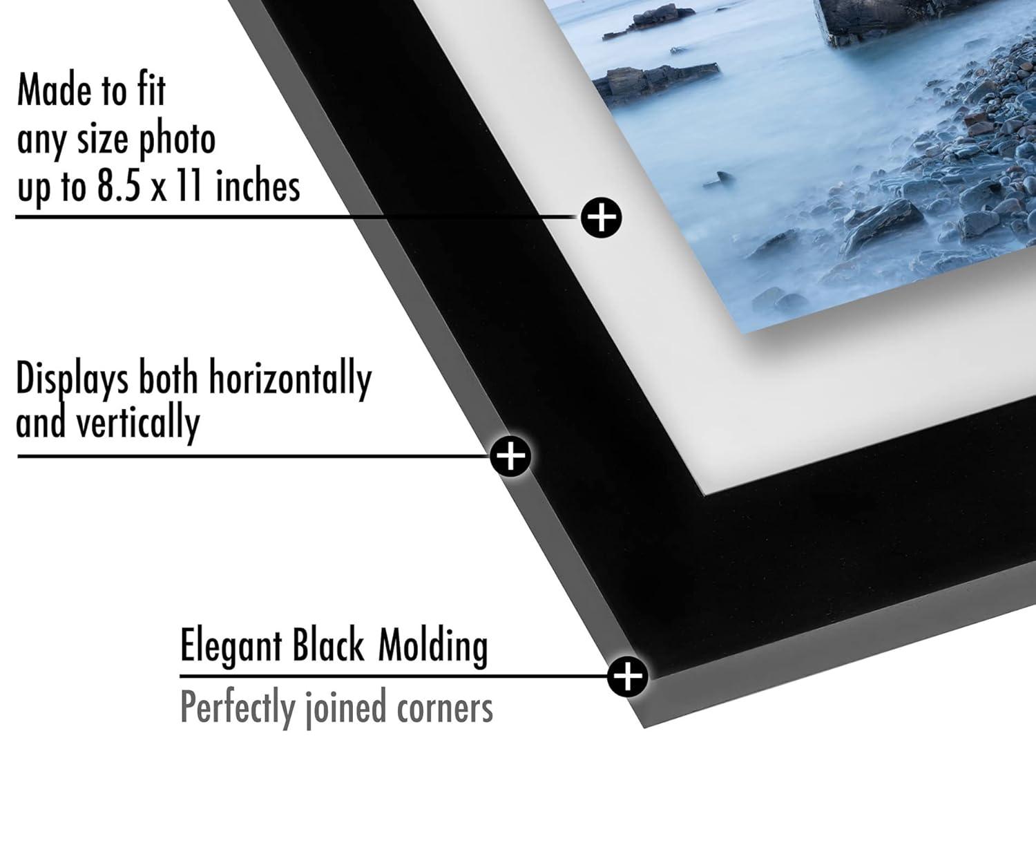 Americanflat Black Floating Picture Frame | Displays Any Size Photo up to 8.5 x 11 Inches. Lead Free Glass. Hanging Hardware Included!