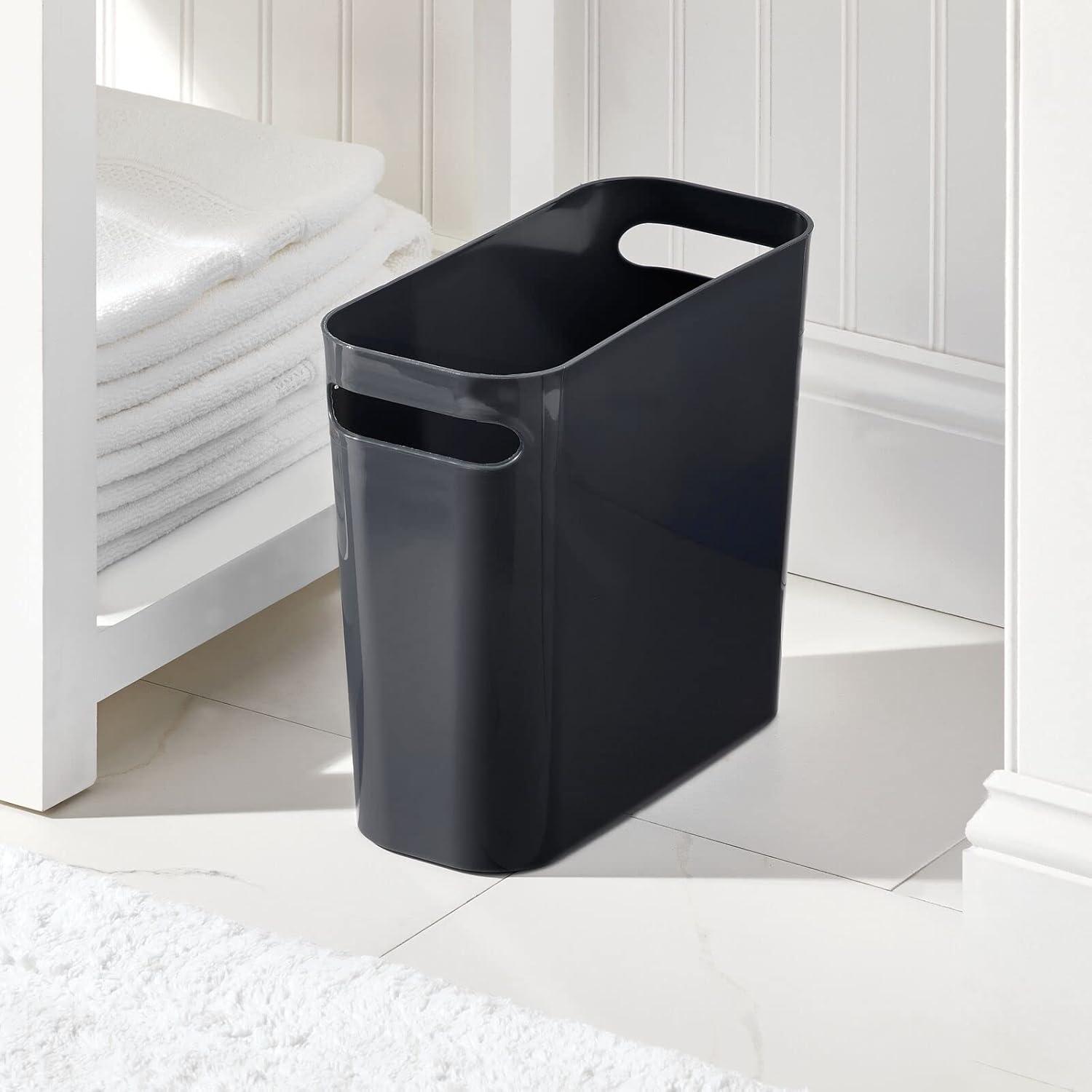 mDesign Plastic Small 1.5 Gallon/5.7 Liter Trash Can - Built-In Handles, Black