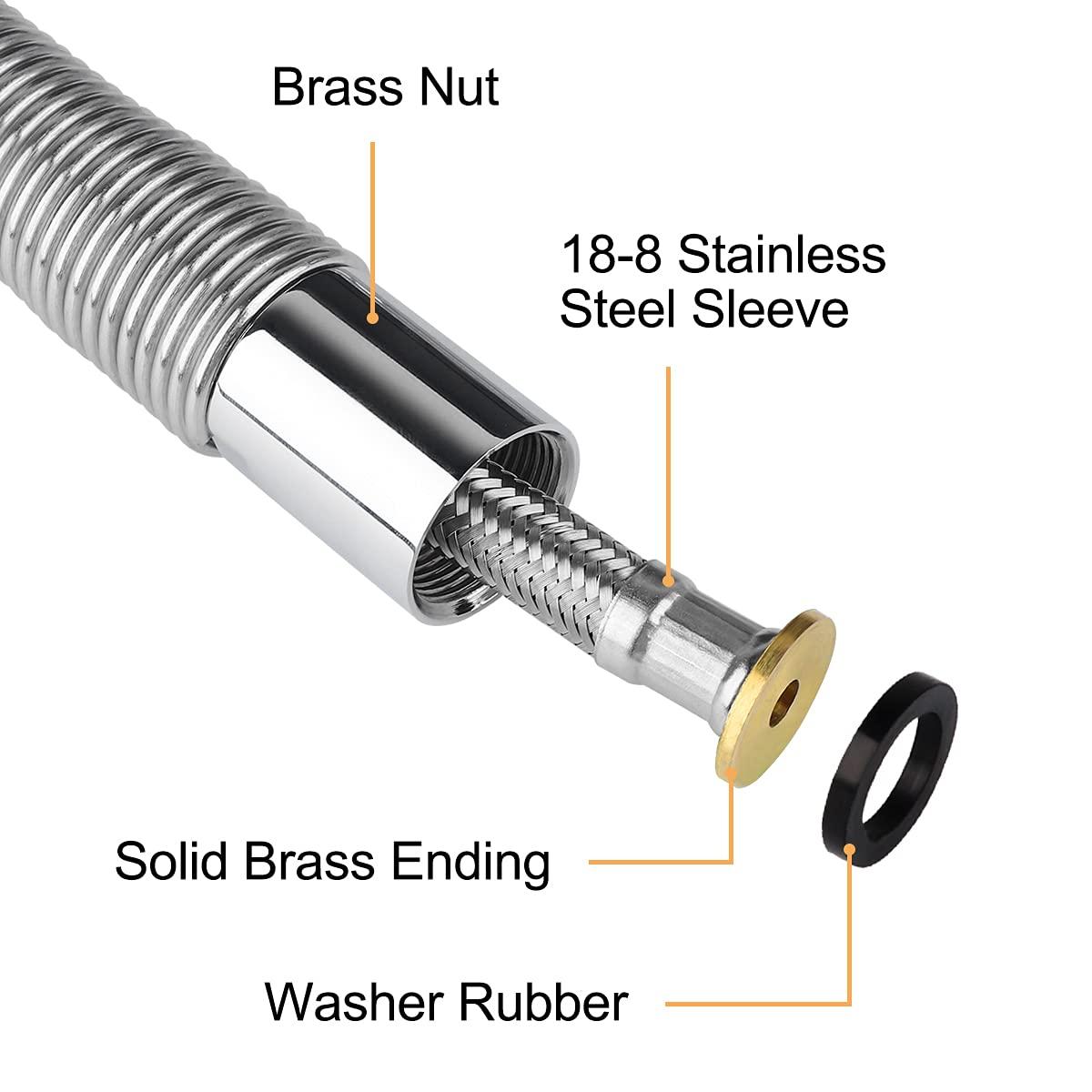 KWODE Pre-rinse Hose 38 Inch Flexible Stainless Replacement Hose for All Brand Commercial Kitchen Sink Faucet with 7/8”-20NPT Female Thread (96CM/38”)