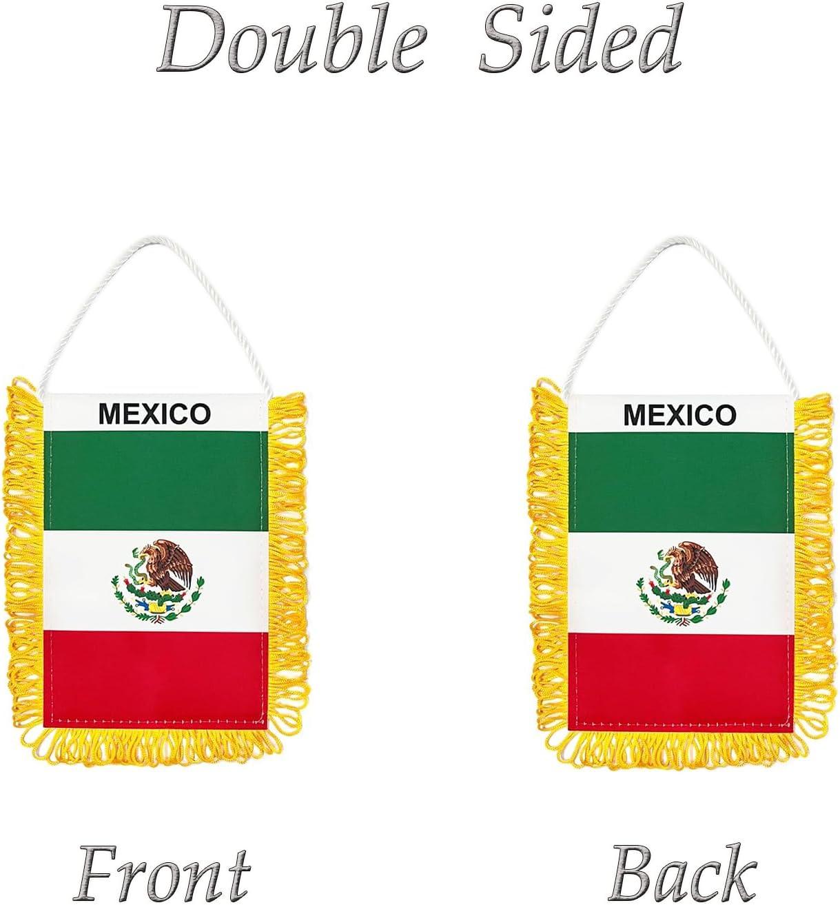 Anley 4 x 6 Inch Mexico Window Hanging Flag - Fringed Mexican Mini Banner Double Sided