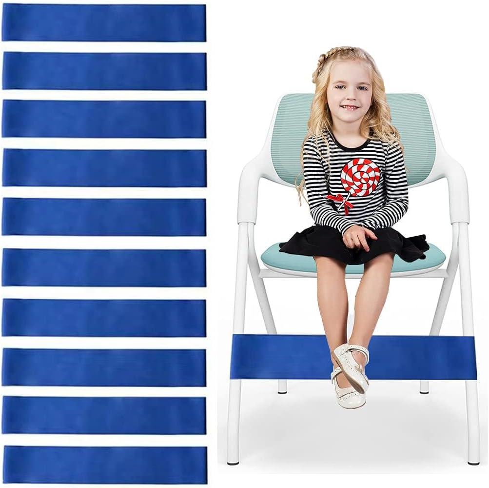 10 Pack Chair Bands for Kids with Fidgety Feet, Classroom Must Haves, Flexible Seating Chair Bands for Sensory Focus, Fidget ADHD Autism School Desks Supplies (Blue)