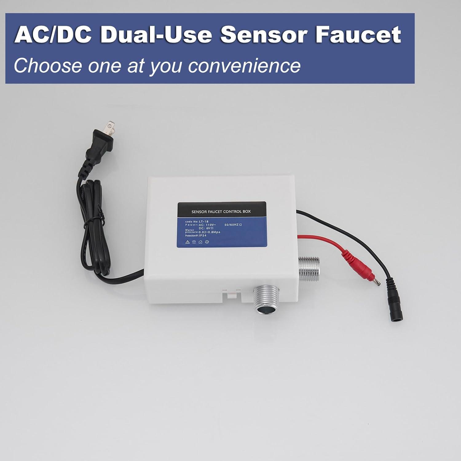 Touchless Bathroom Faucet, Commercial Hands-Free Automatic Sensor Faucet, AC/DC Powered Sink Faucet, Temperature Adjustment Valve, Black