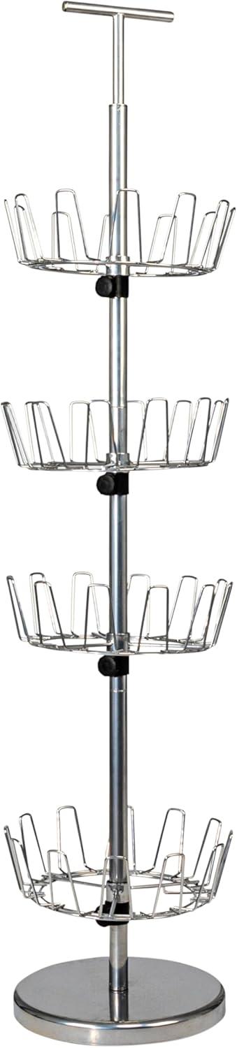 Household Essentials 4 Tier Shoe Tree Silver: Iron Frame Shoe Rack, Holds 24 Pairs, Freestanding Shoe Storage Solution