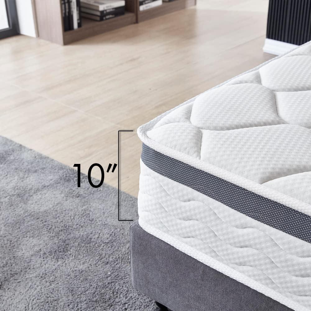 Twin Size Mattress - 10 Inch Cool Memory Foam & Pocket Spring Hybrid Mattress - Euro Top - Medium Firm - Oliver & Smith