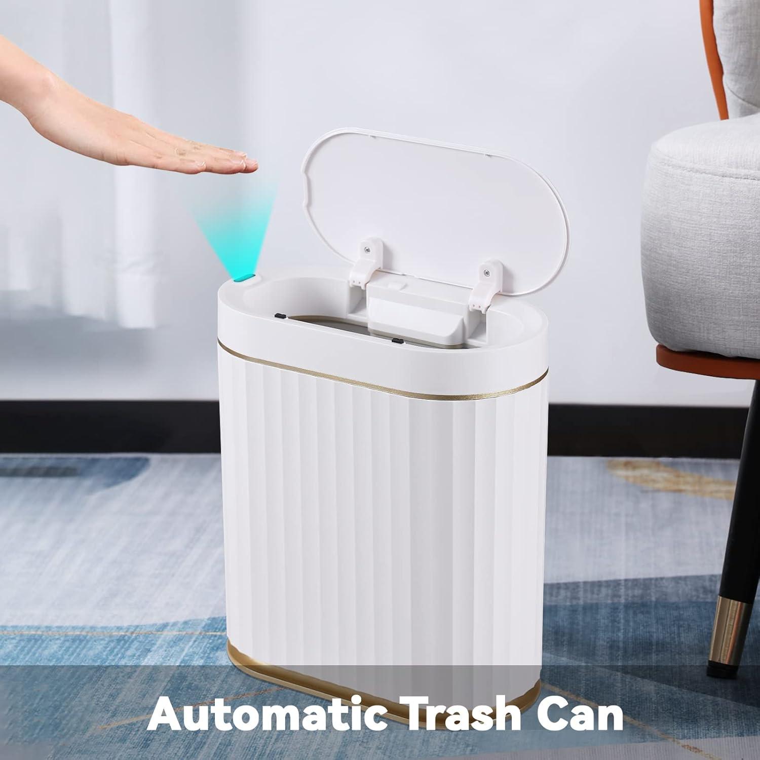 Golden White Oval Touchless Automatic Trash Can, 10L