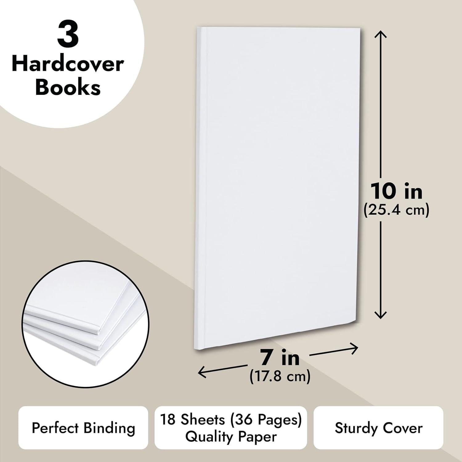 Paper Junkie White Hardcover Blank Books for Kids to Write Stories, 8.5x11 Unlined Journals for Students (36 Pages, 3 Pack)