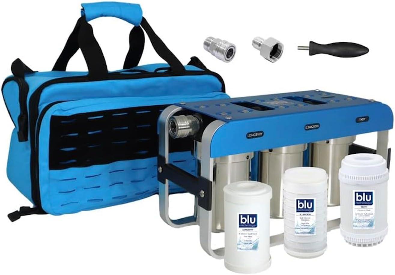 RV Water Filter System 0.2 Micron Blu Tech, 3 Stage Filtration, AR3- Adventure Series Camper Water Filter