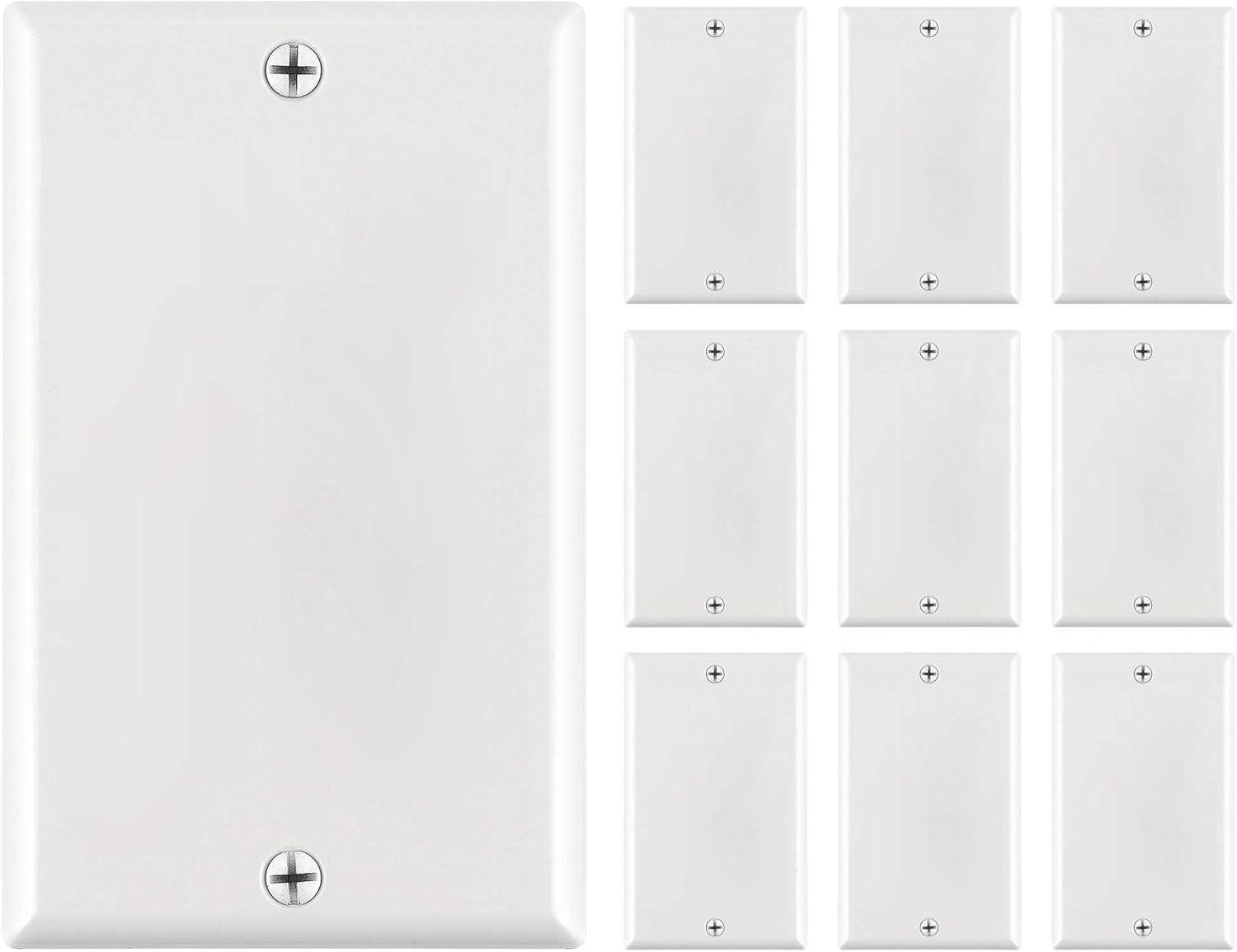 Cmple - [10 PACK] White Standard 1-Gang Blank Wall Plate, Standard Size, Polycarbonate Thermoplastic Panel GFCI Electrical Wall Plate Single-Gang Cover