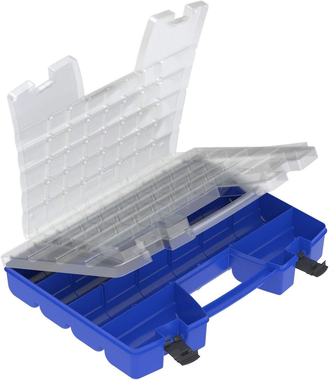 Blue Portable Multi-Compartment Organizer with Clear Lid