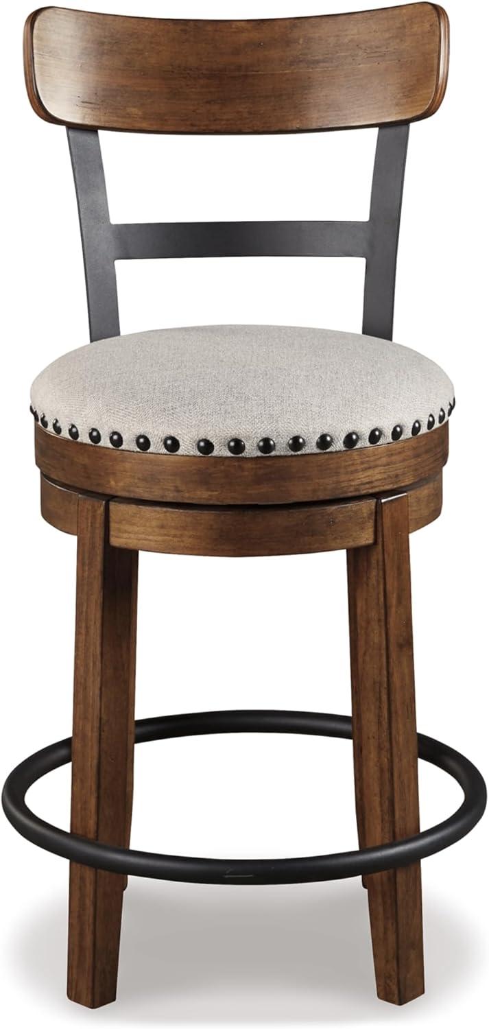 Signature Design by Ashley Valebeck Upholstered Swivel Counter Height Barstool Brown: Polyester, Wood Frame, Fixed Height