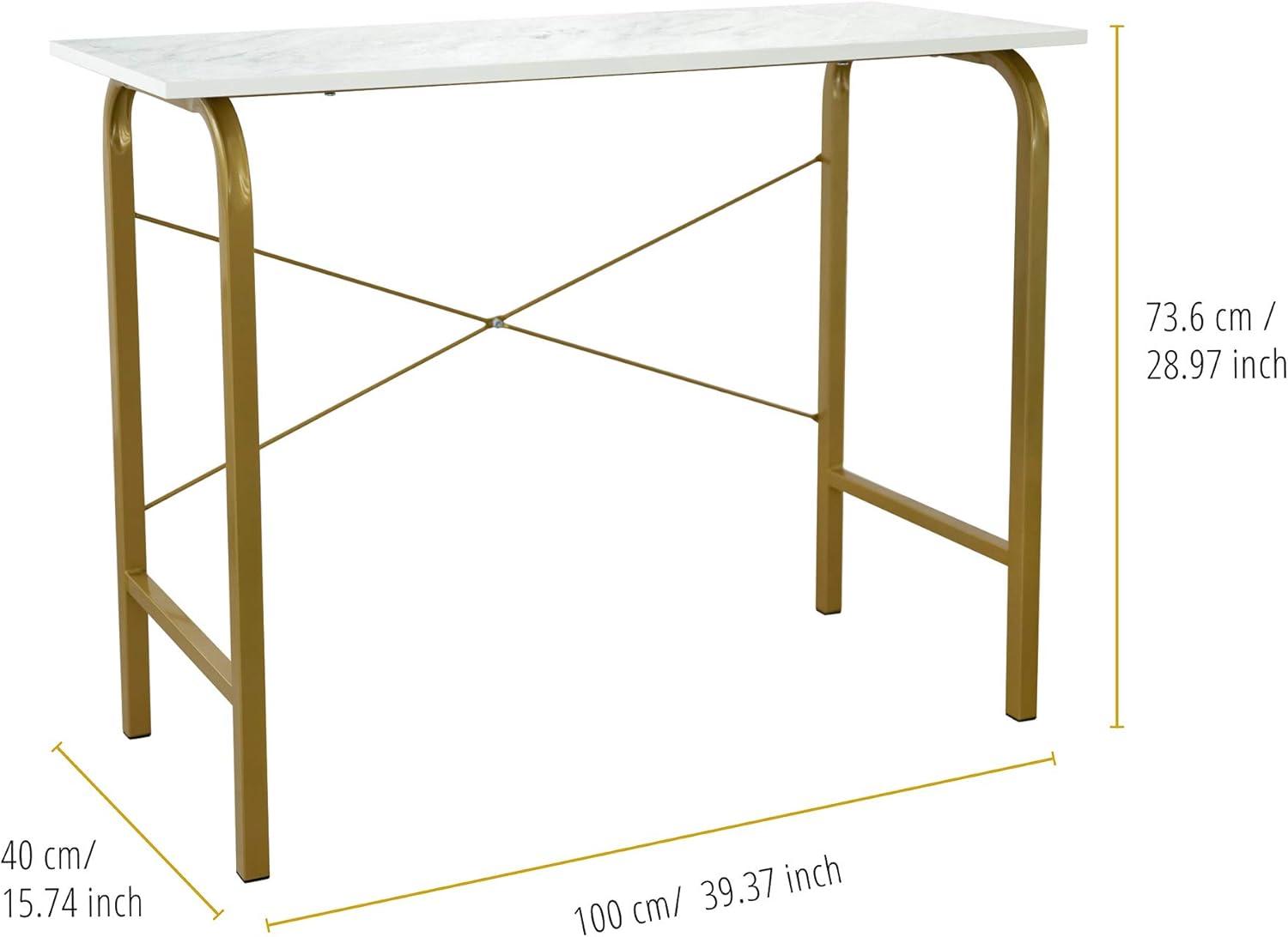 40" Home Office Computer Desk with Metal Base Marble/Brass - Teamson Home: Veneer Top, No Storage, Assembly Required