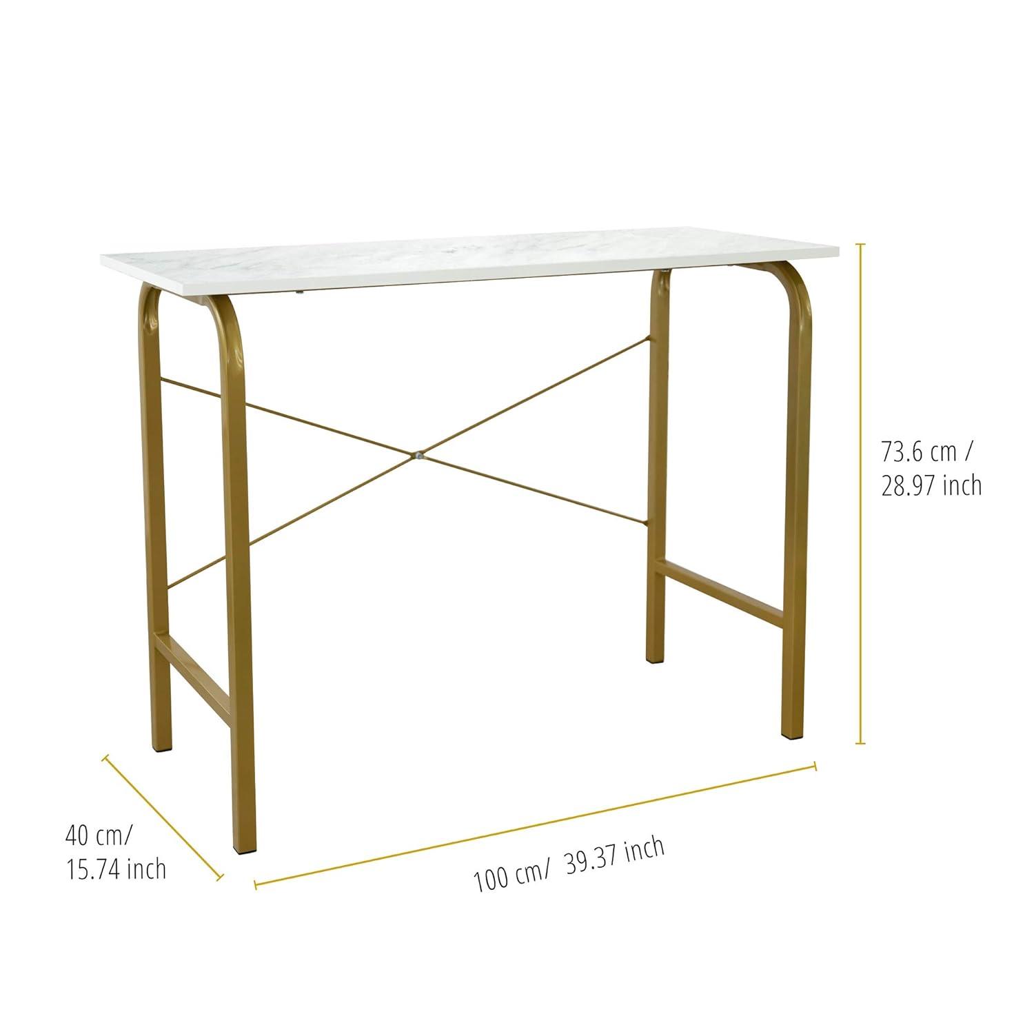 40" Home Office Computer Desk with Metal Base Marble/Brass - Teamson Home: Veneer Top, No Storage, Assembly Required