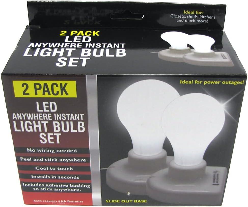 2 Pack Portable LED Stick-On Battery Powered Light Bulbs