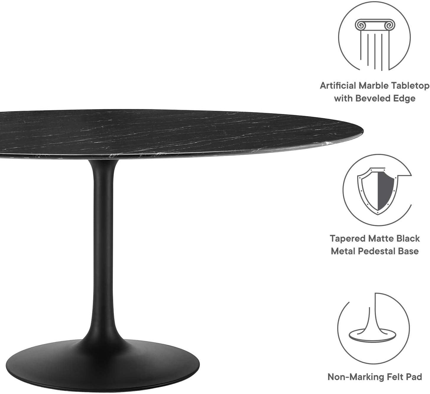 Black Round Marble Pedestal Dining Table for Six