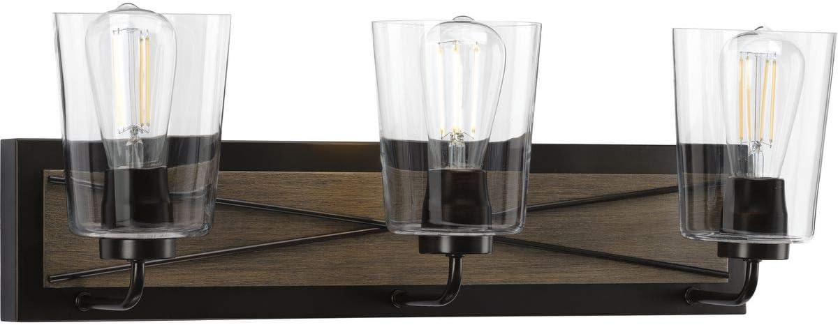 Progress Lighting Briarwood 3-Light Bath Vanity in Antique Bronze with Clear Glass Shades