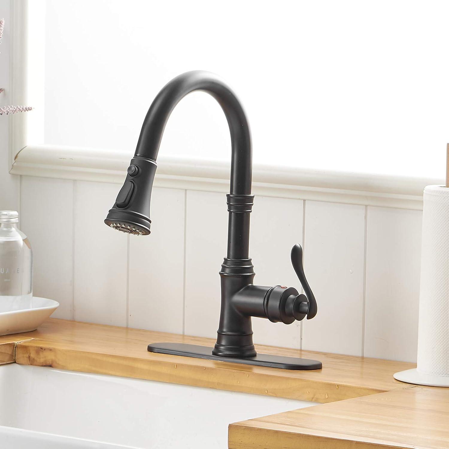 BWE Single-Handle Pull-Down Sprayer 3 Spray High Arc Kitchen Faucet With Deck Plate