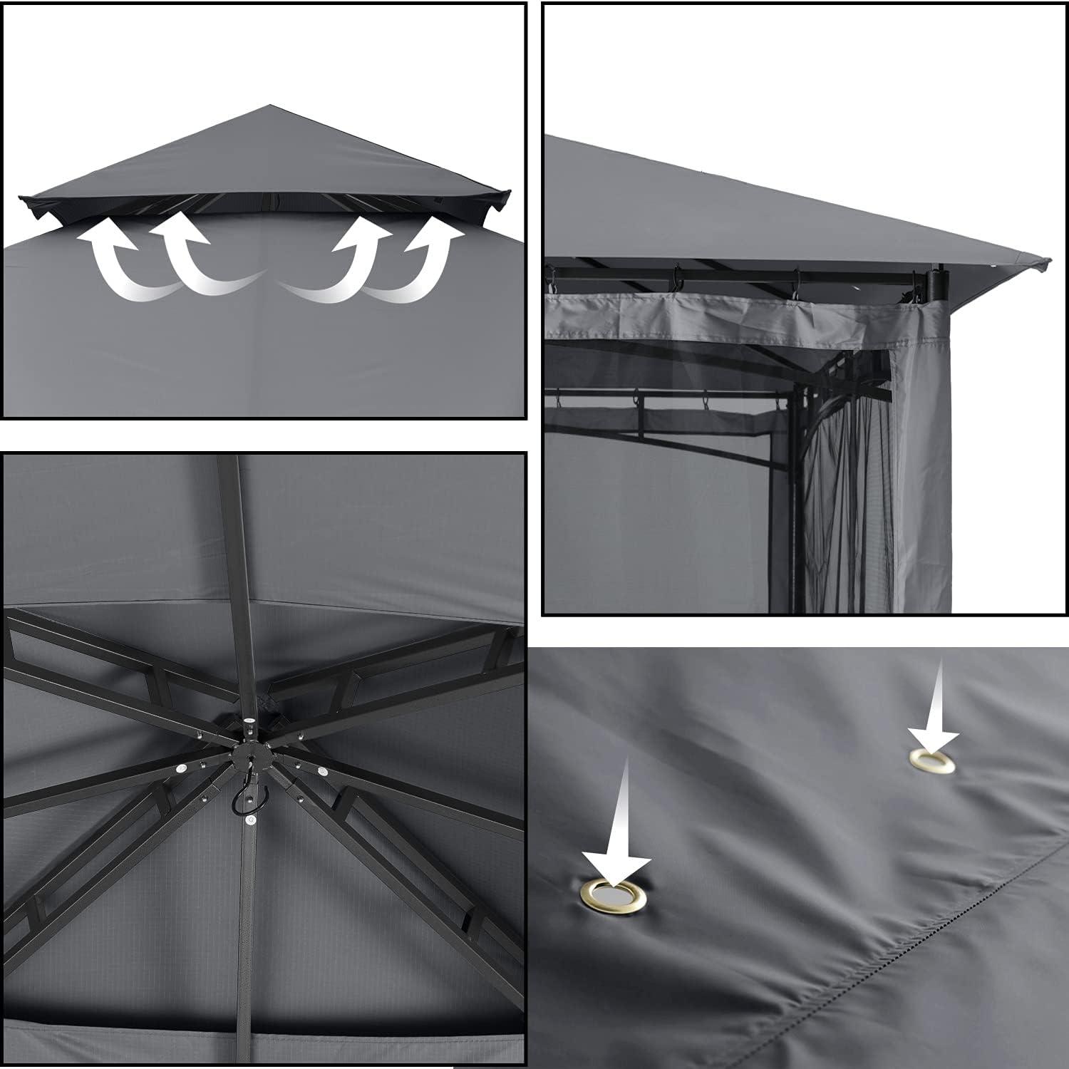 Dark Gray 10x12 Steel Frame Gazebo with Mosquito Netting