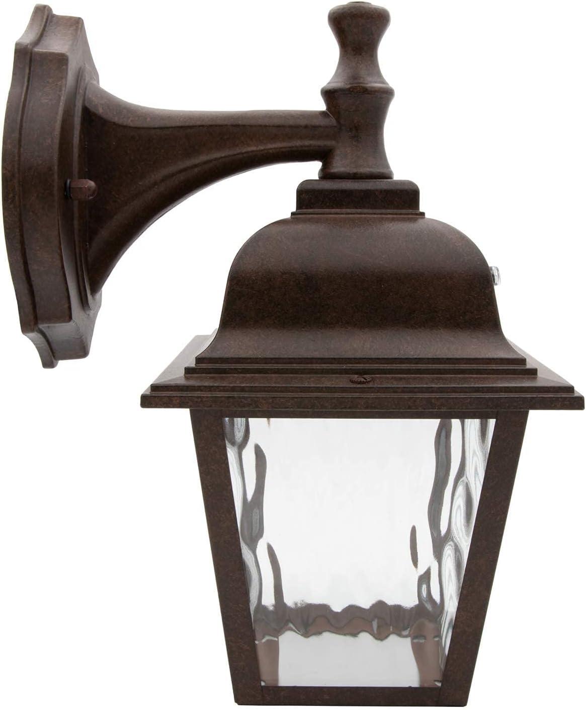 Maxxima LED Porch Lantern Outdoor Wall Light Fixture - Aged Bronze, Clear Water Glass, Photocell Sensor, 875 Lumens, 3000K Warm White, Dusk to Dawn Light Sensor, Exterior Decorative Light