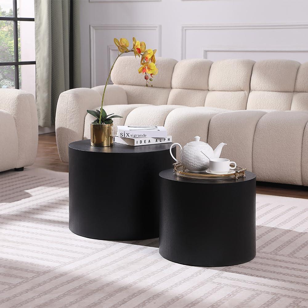 Black Round Nesting Coffee Table Set of 2