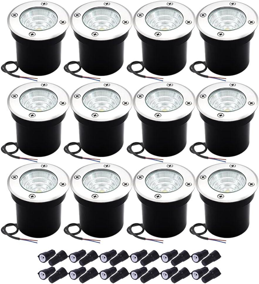 Well Lights Landscape Lighting, Low Voltage Outdoor In Ground Landscape Lights, 5W 12V-24V Waterproof Warm White 3000K Deck Light for Garden, Pathway, Driveway, 8-Pack(Wire Connectors Included)