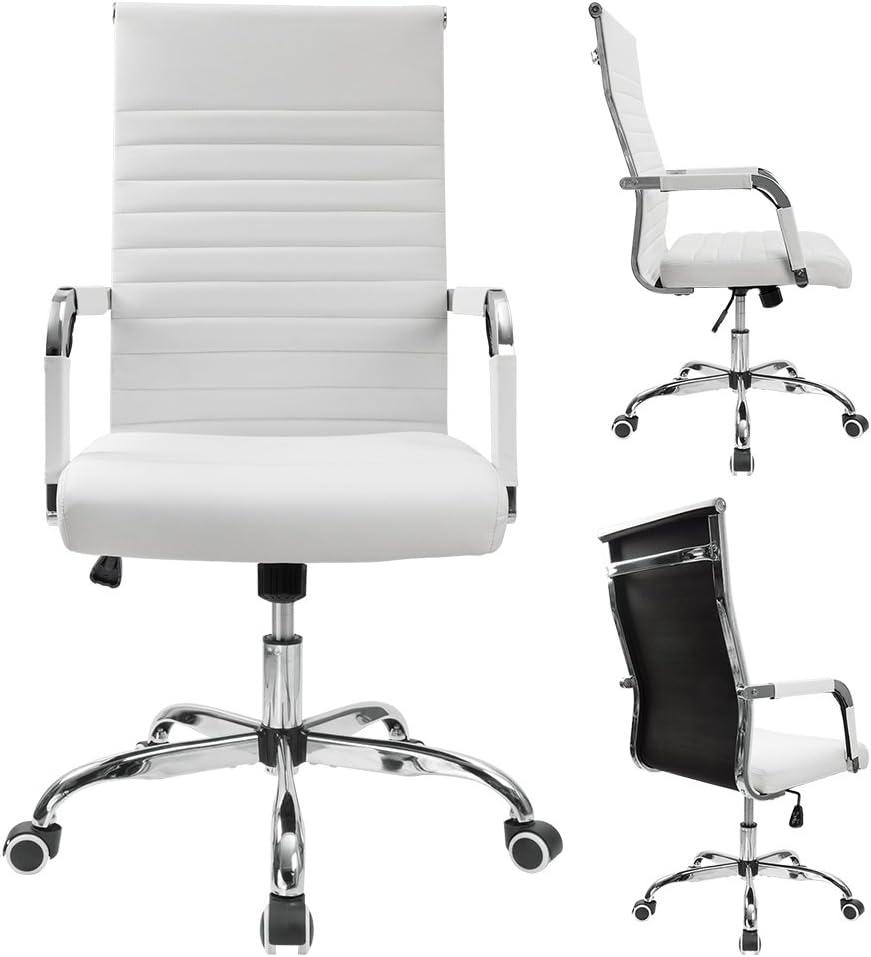 White PU Leather Executive Swivel Office Chair