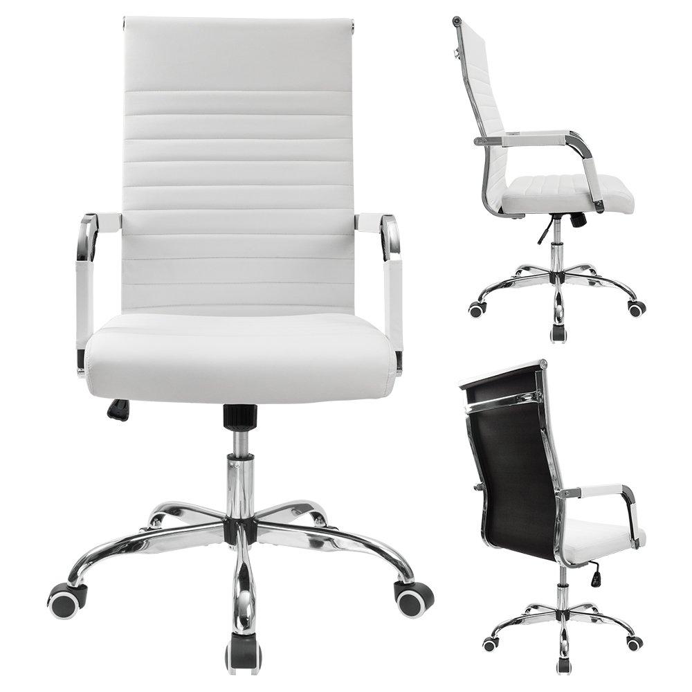 Furmax Ribbed Executive Chair with Swivel & Lumbar Support, 300 lb. Capacity, White