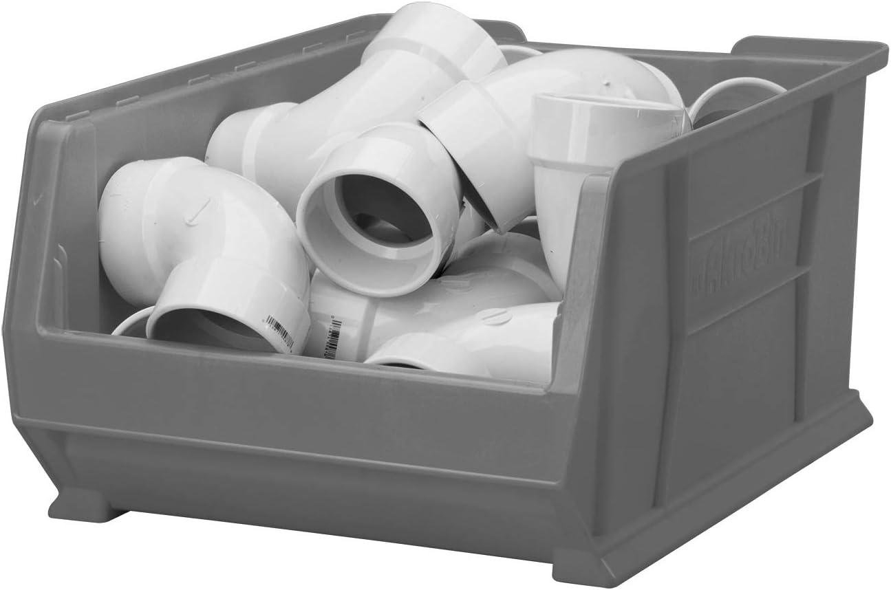 Gray Plastic Stackable Storage Bin for Garage Organization