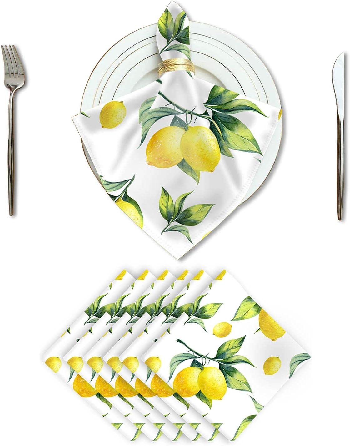 DII Lemon Bliss Printed Napkin Set 6 Piece, Yellow/Green, 20x20"