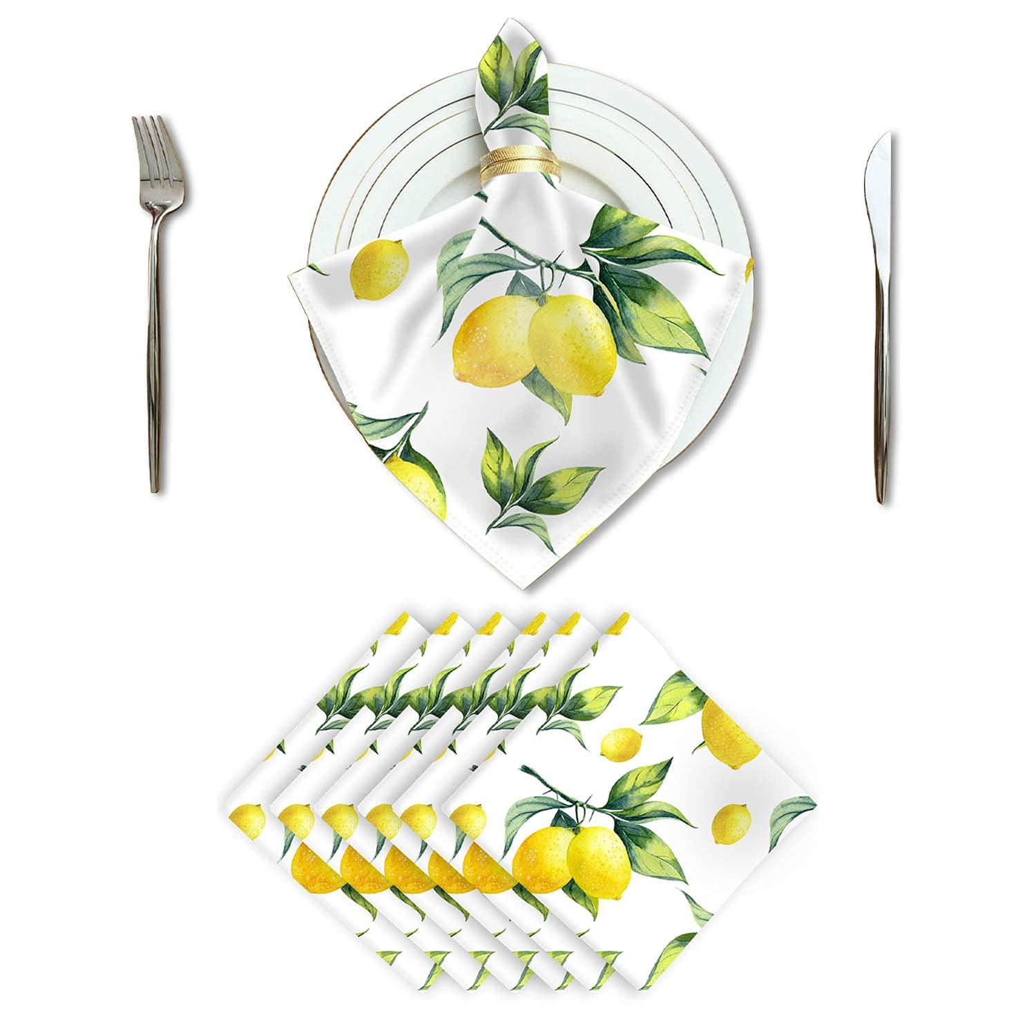 DII Lemon Bliss Printed Napkin Set 6 Piece, Yellow/Green, 20x20"