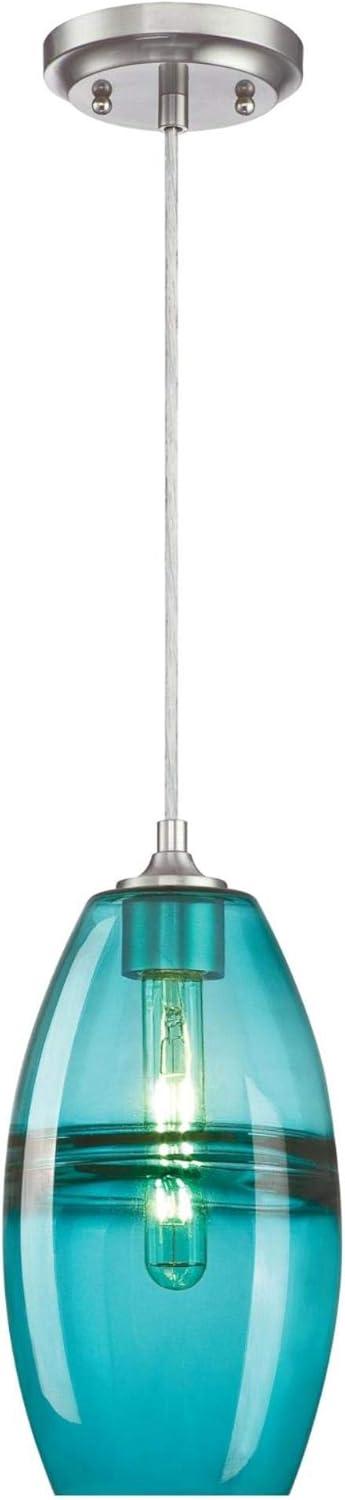 Turquoise Glass Mini Pendant with Brushed Nickel Finish