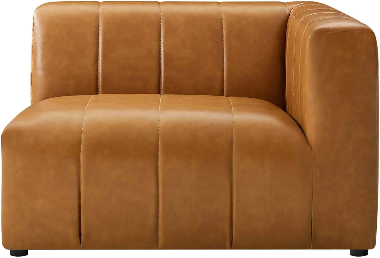 Tan Tufted Faux Leather 4-Piece Sectional Sofa with Ottoman