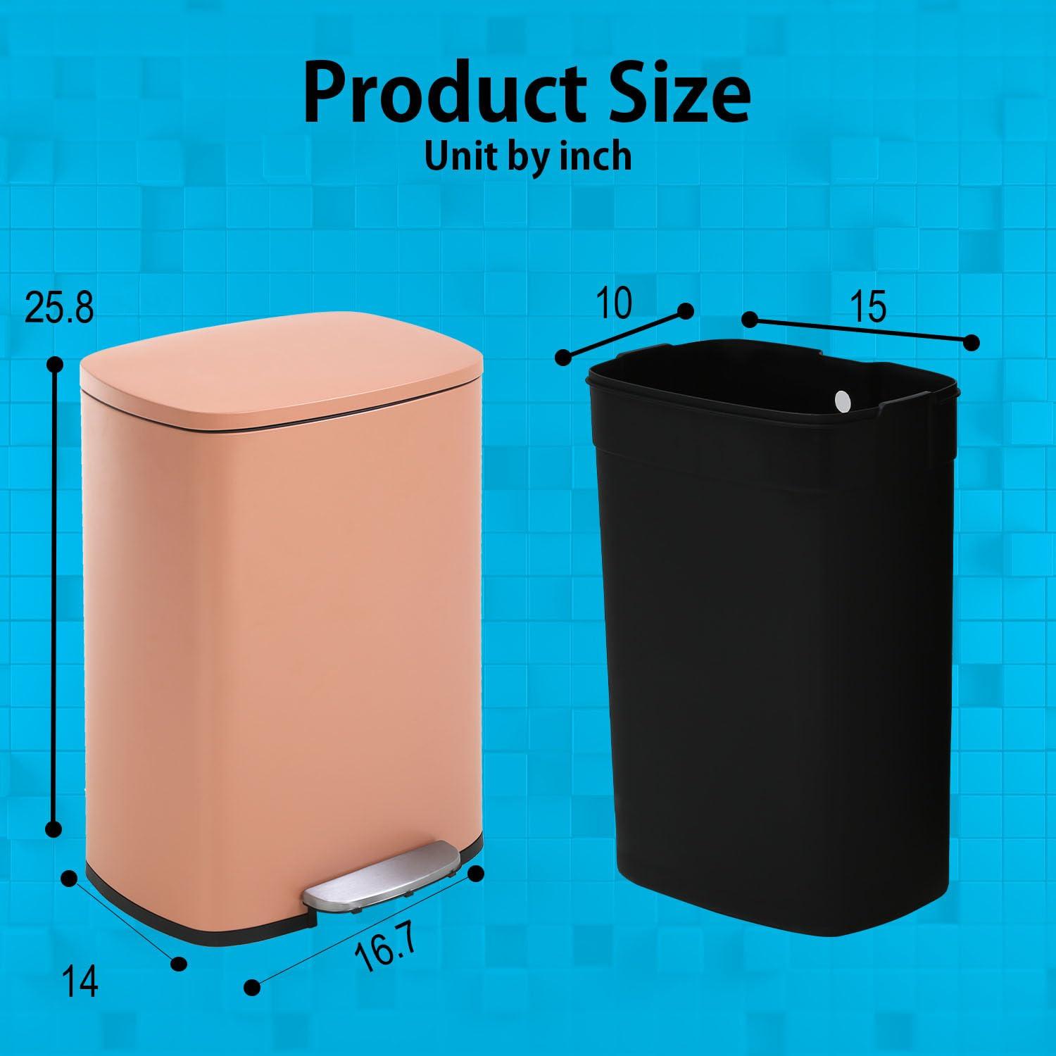 Pink Stainless Steel 13 Gallon Pedal Trash Can