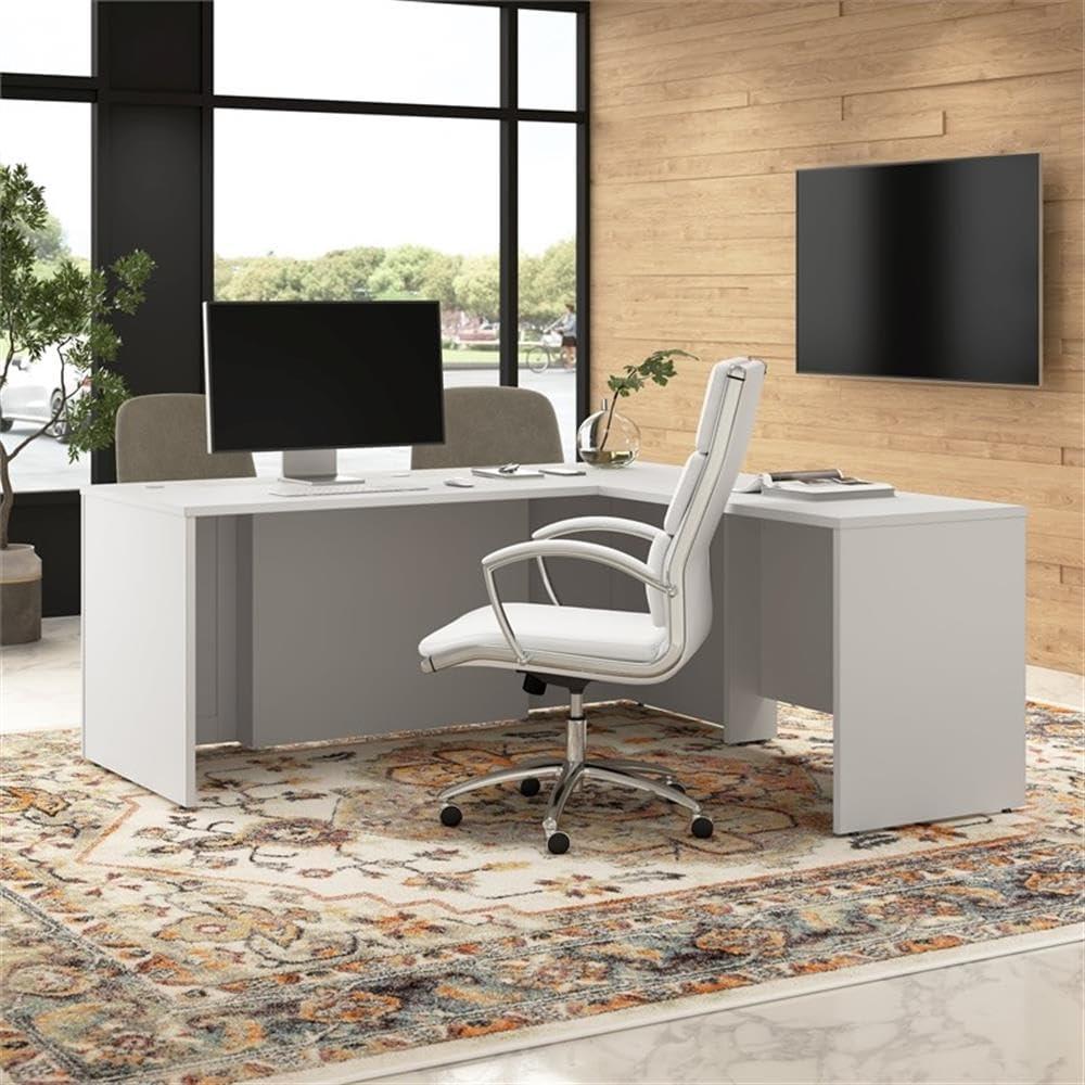 White Executive L-Shaped Corner Computer Desk