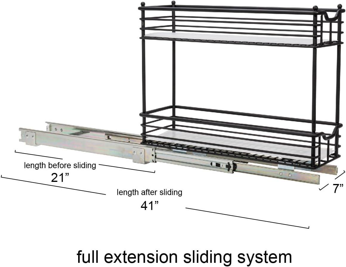 Glidez Multipurpose Paint-Finished Steel Pull-Out/Slide-Out  Storage Organizer with Plastic Liners for Under Cabinet Use - 2-Tier Design - Black