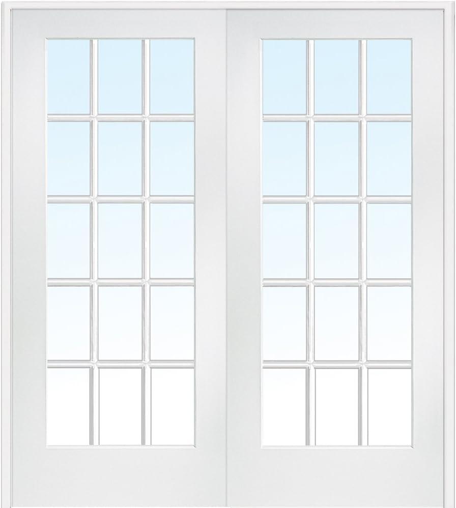 Primed MDF 15 Lite Clear Glass Prehung Interior French Door, 60" x 80"