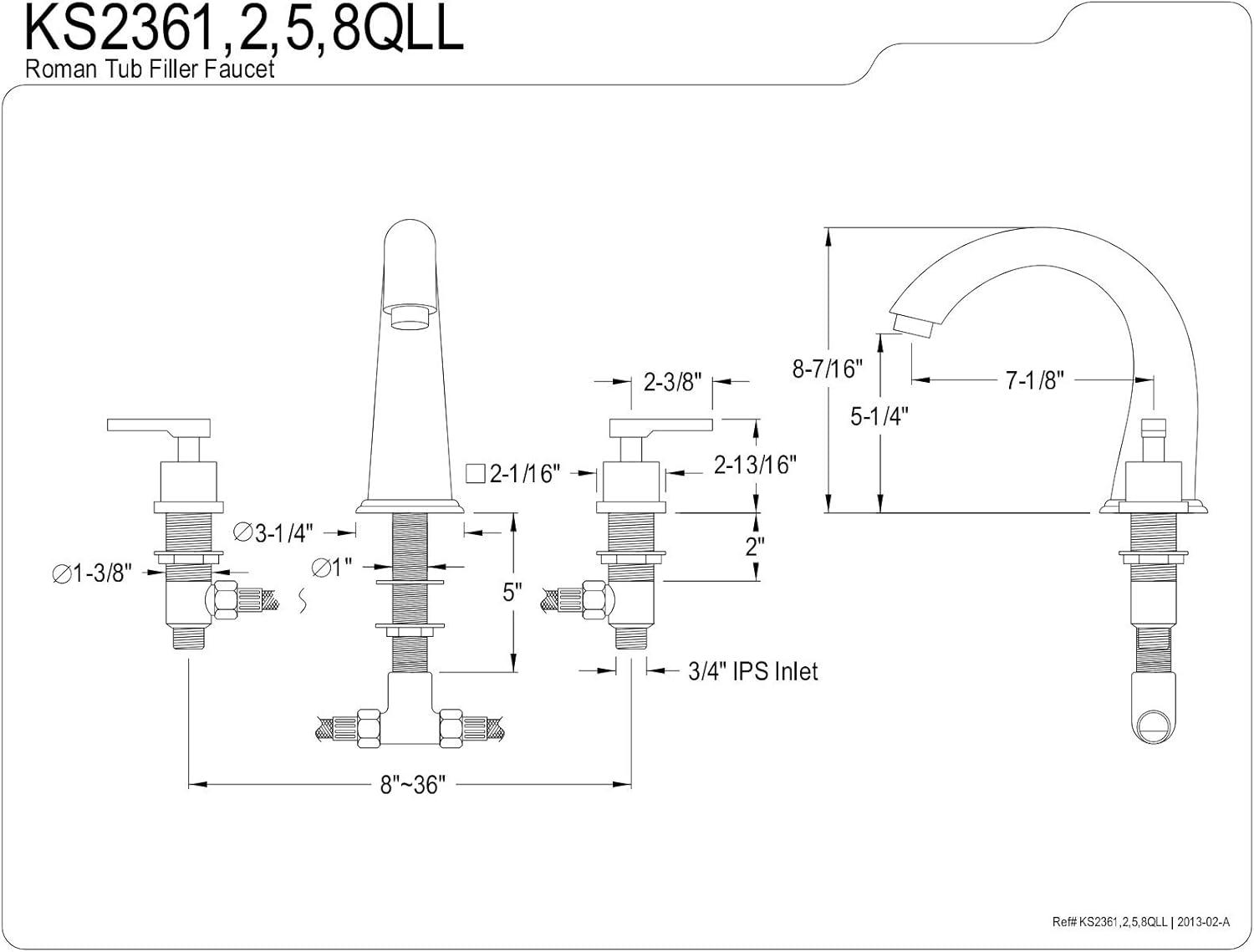 Kingston Brass Executive Two-Handle 3-Hole Deck Mount Roman Tub Faucet