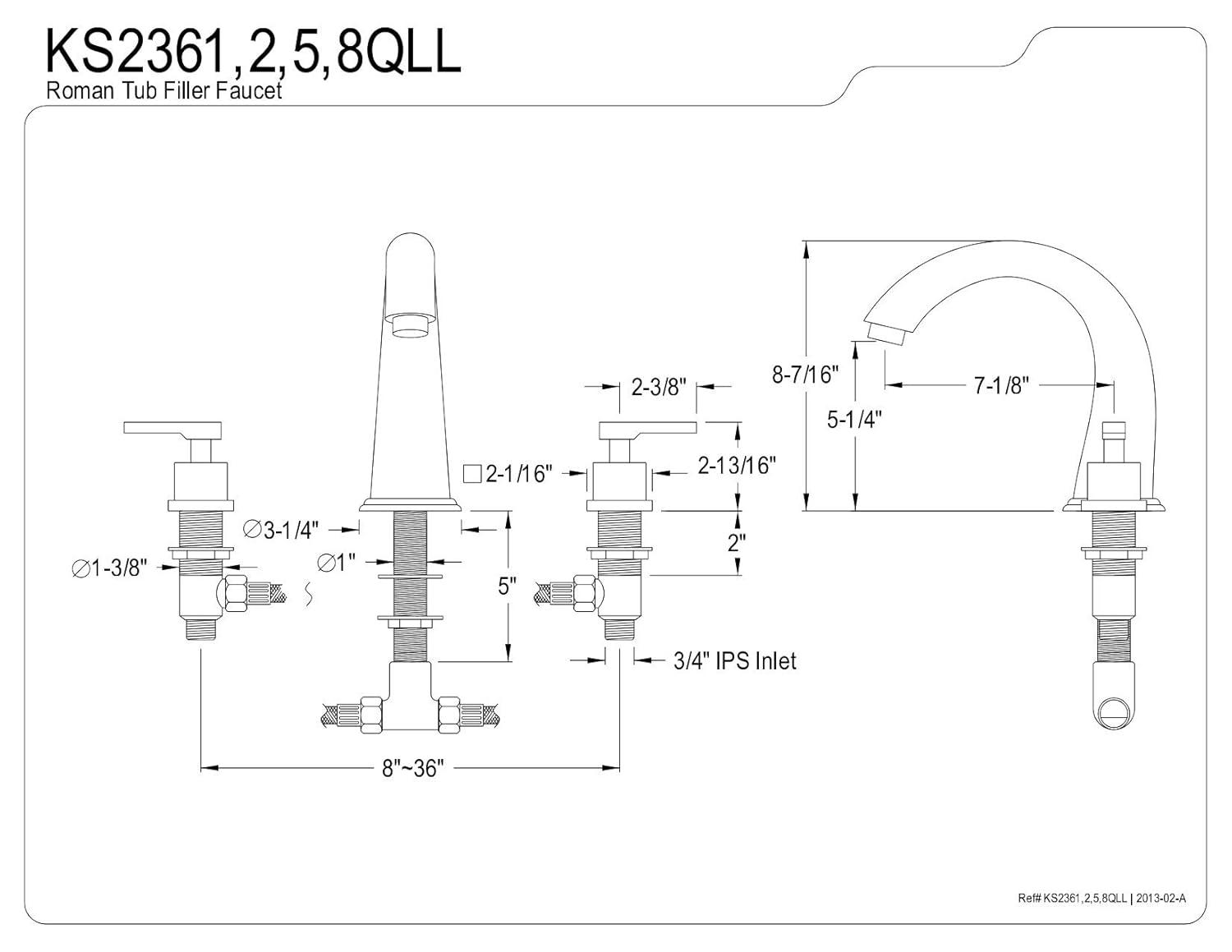 Kingston Brass Executive Two-Handle 3-Hole Deck Mount Roman Tub Faucet
