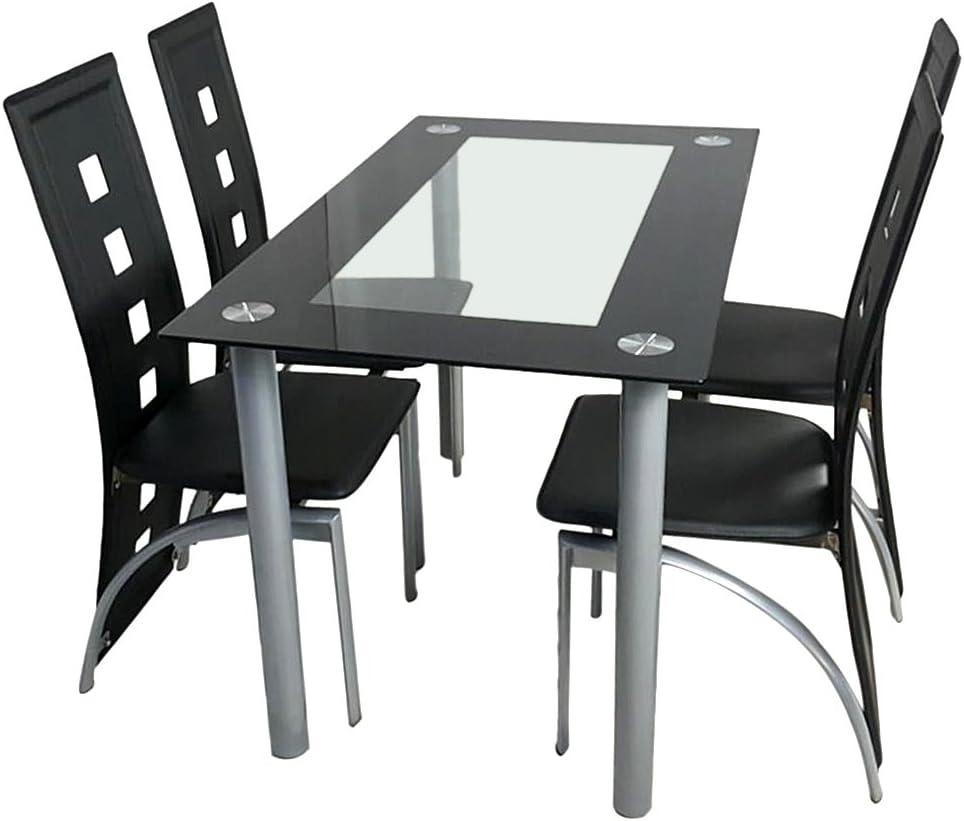 Winado 5 Piece Kitchen Dining Table Set with Glass Table Top,4 Chairs for Breakfast Dining Room Kitchen Furniture,Black