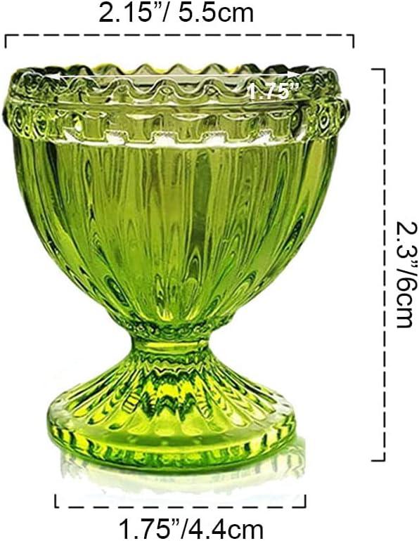 Green Glass Easter Egg Cup for Soft or Hard Boiled Egg Holder - Set of 2 Egg Holders for Breakfast Brunch, Kitchenware, Easter Decoration