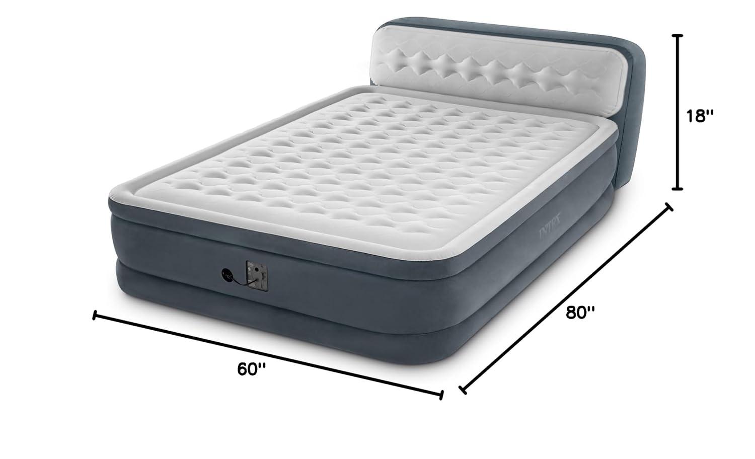Intex Dura-Beam 18-Inch Deluxe Queen Sized Air Mattress Comforting Bed with Built-In Electric Pump and Ultra Plush Supportive Headboard (2 Pack)