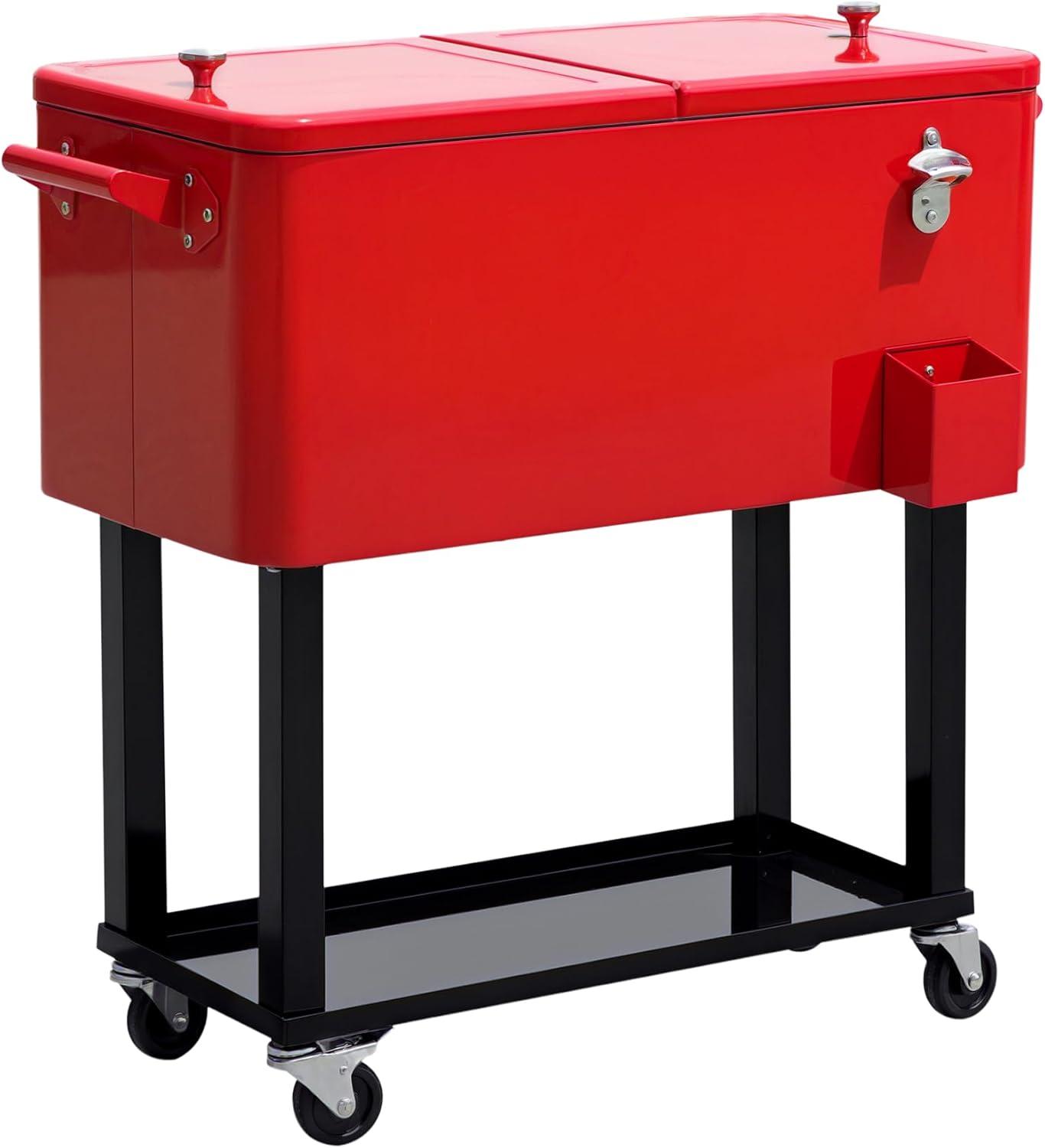 IRHOMA Outsunny 80 QT Rolling Cooling Bins Ice Chest on Wheels Outdoor Stand Up Drink Cooler Cart for Party