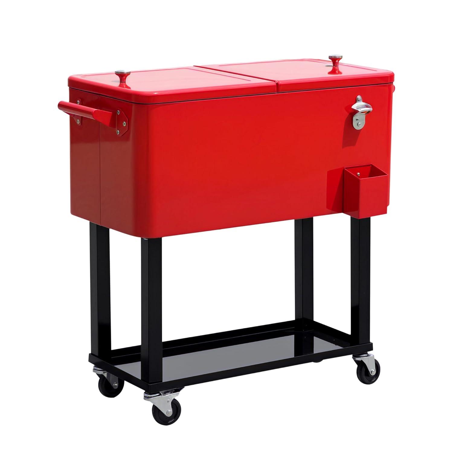 IRHOMA Outsunny 80 QT Rolling Cooling Bins Ice Chest on Wheels Outdoor Stand Up Drink Cooler Cart for Party