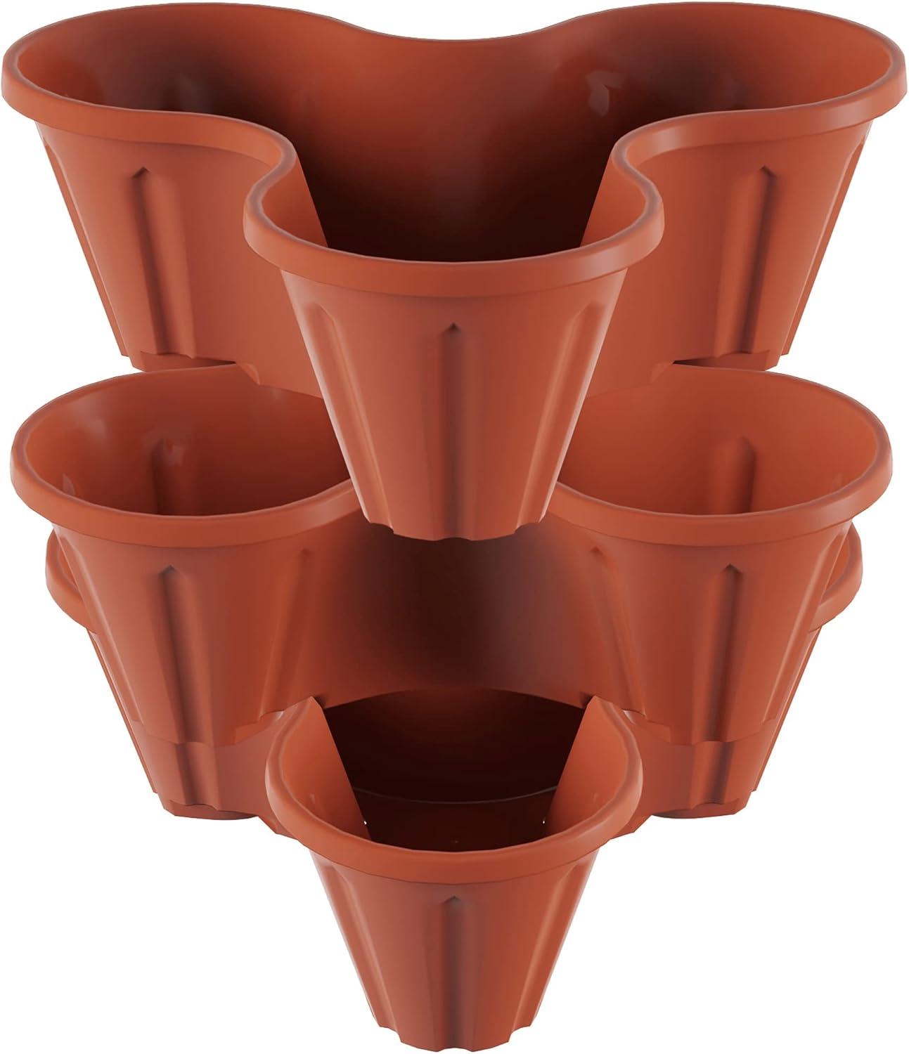 Stacking Planter Tower- 3-Tier Space Saving Flower Pots- Set of 3 Indoor/Outdoor Vertical Herb & Vegetable Garden by Pure Garden (Terracotta Colored)