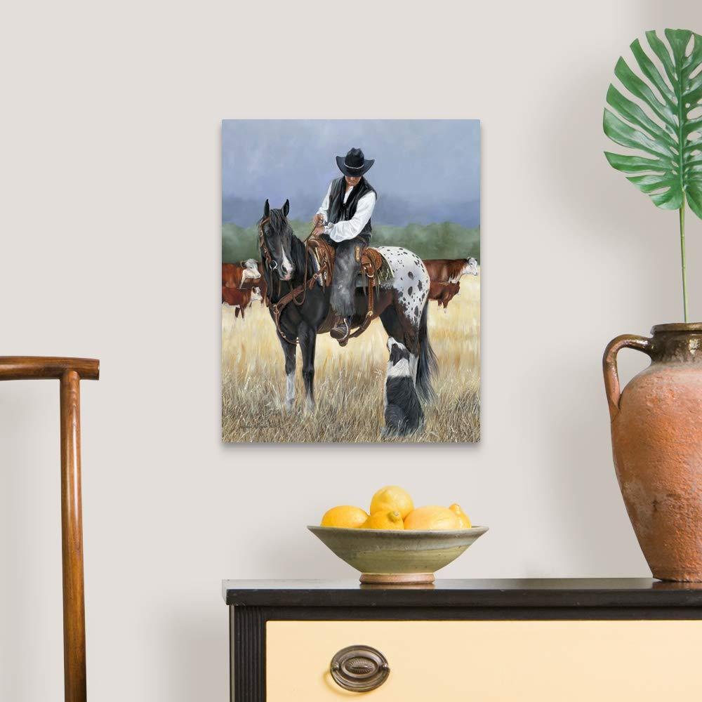 CANVAS ON DEMAND Staff Meeting Canvas Wall Art Print by Victoria Wilson Schultz, Contemporary, Home Decor, Horse, Cattle Artwork, 16"x20"