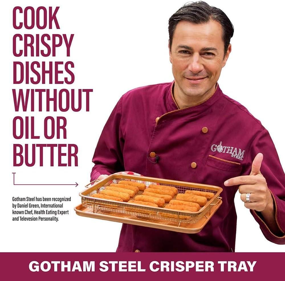 Gotham Steel Large Nonstick Air Fryer Tray for Oven with Recipe Book - 13.4" x 11.4"